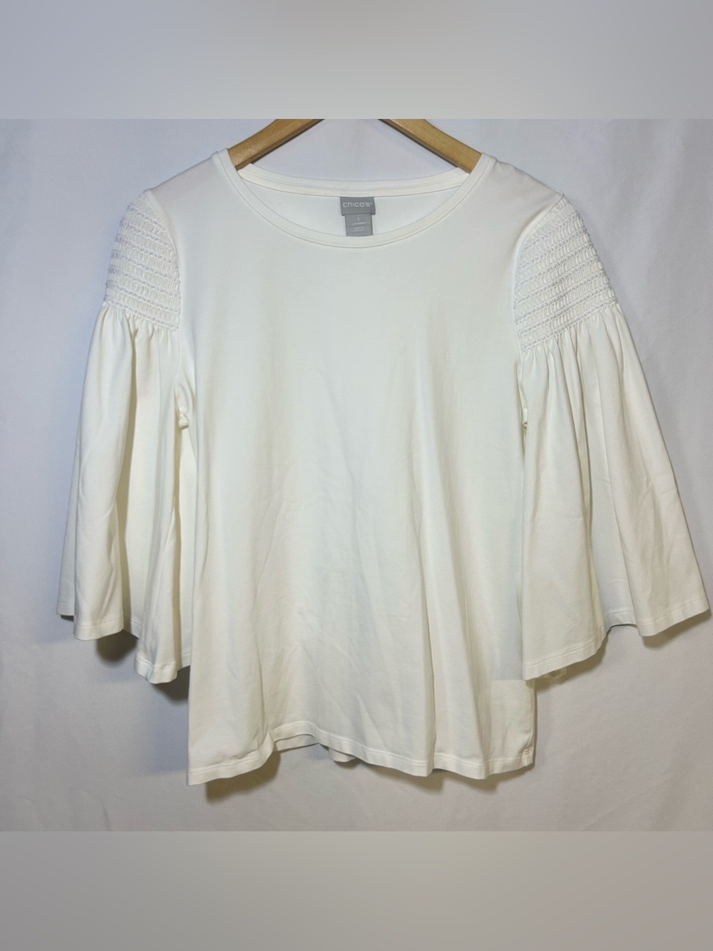 Chico's White Bell Sleeve Top Shirt Size 1, medium neutral